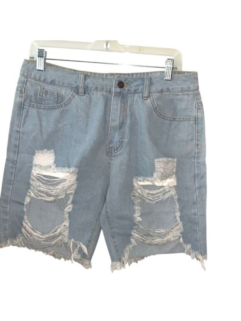 Blush Mark Distressed Light Blue Denim Shorts Ripped Frayed Hem High Waist Jean